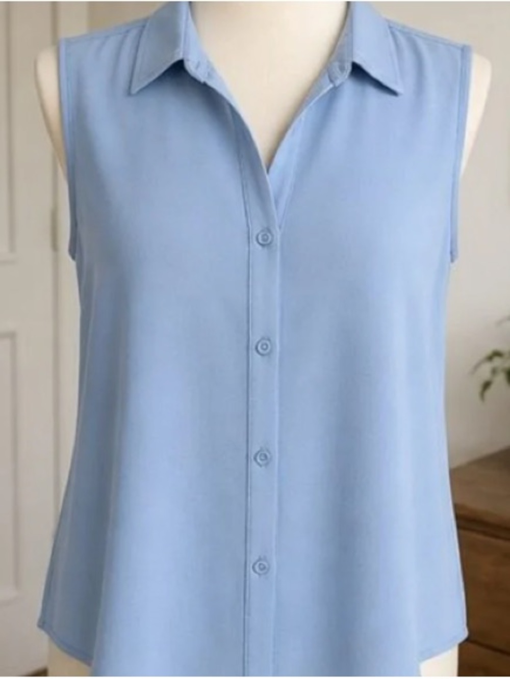 Sleeveless Light Blue Button-Front Women's Top